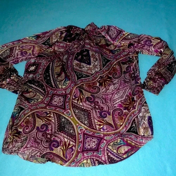 CHICO’S paisley print semi sheer long sleeve mock neck style lined size M/8P - Picture 3 of 11